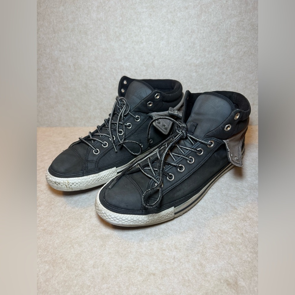 Converse Trainers Fold Down Black Grey Canvas Roll High Tops Men 12 Women 14
